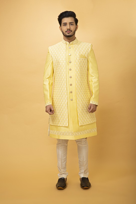 LIME YELLOW NAWABI WITH  LONGJACKET