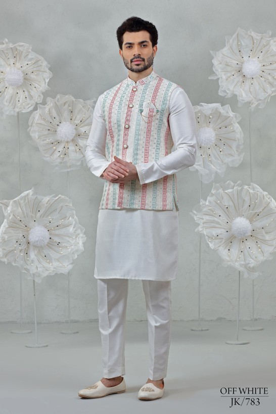 STRIPED EMBROIDERED KURTA JACKETSET