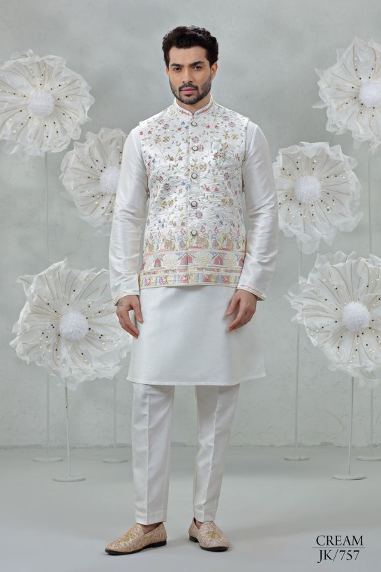 GEOMETRICAL EMBROIDERED KURTA JACKETSET