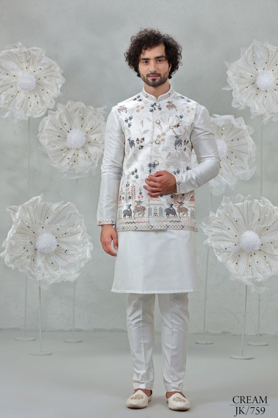 DEER EMBROIDERED KURTA JACKETSET