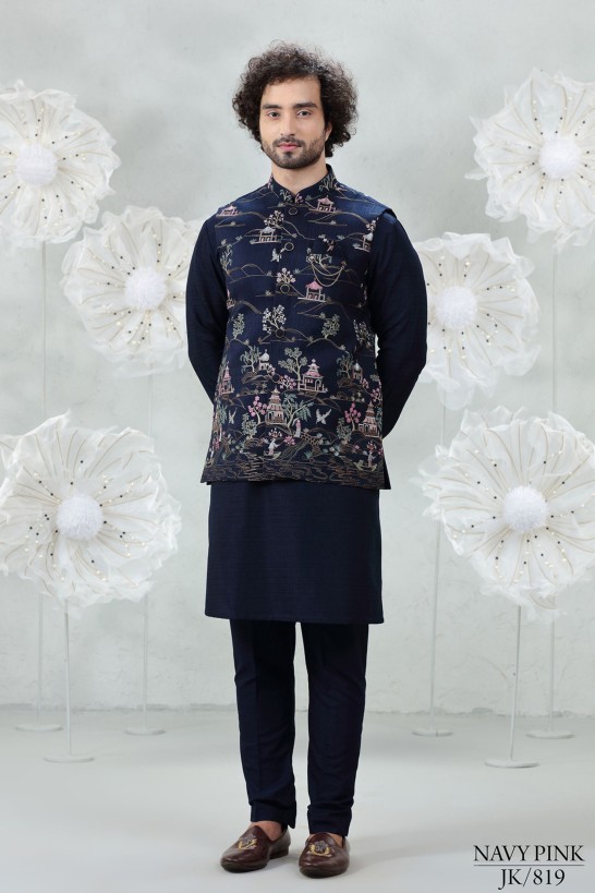 BOATING DESIGN EMBROIDERED KURTA JACKETSET