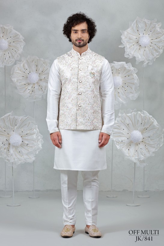 CLOUD DESIGN EMBROIDERED KURTA JACKETSET