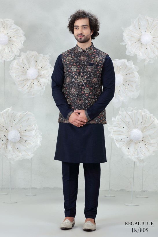 REGAL BLUE  EMBROIDERED JACKETSET