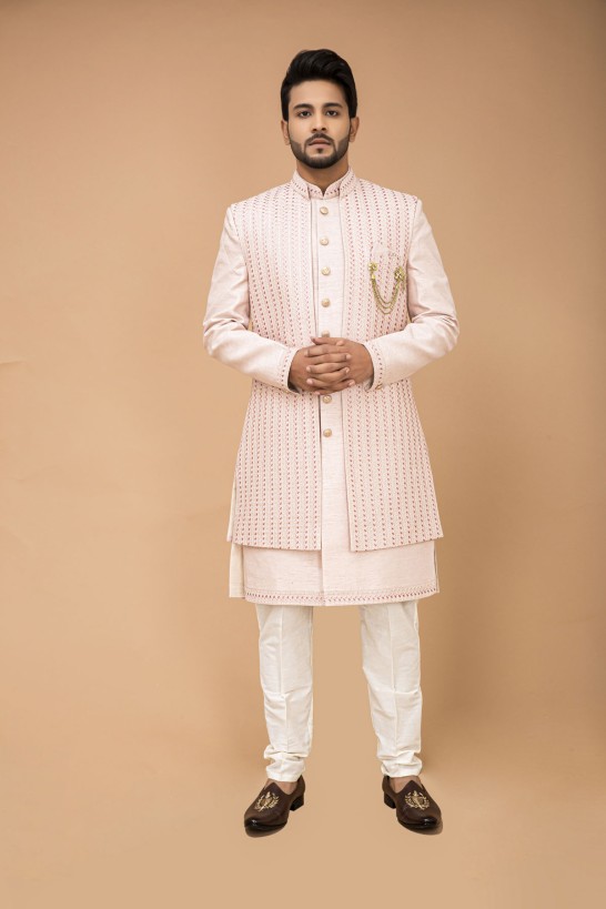 Pastel Pink Nawabi with Long jacket