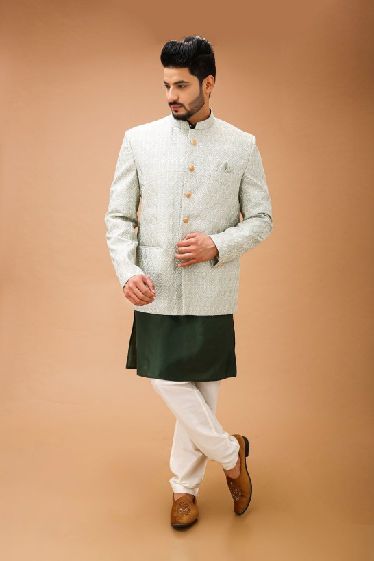 Pista Jodhpuri With Emerald Green Kurta 