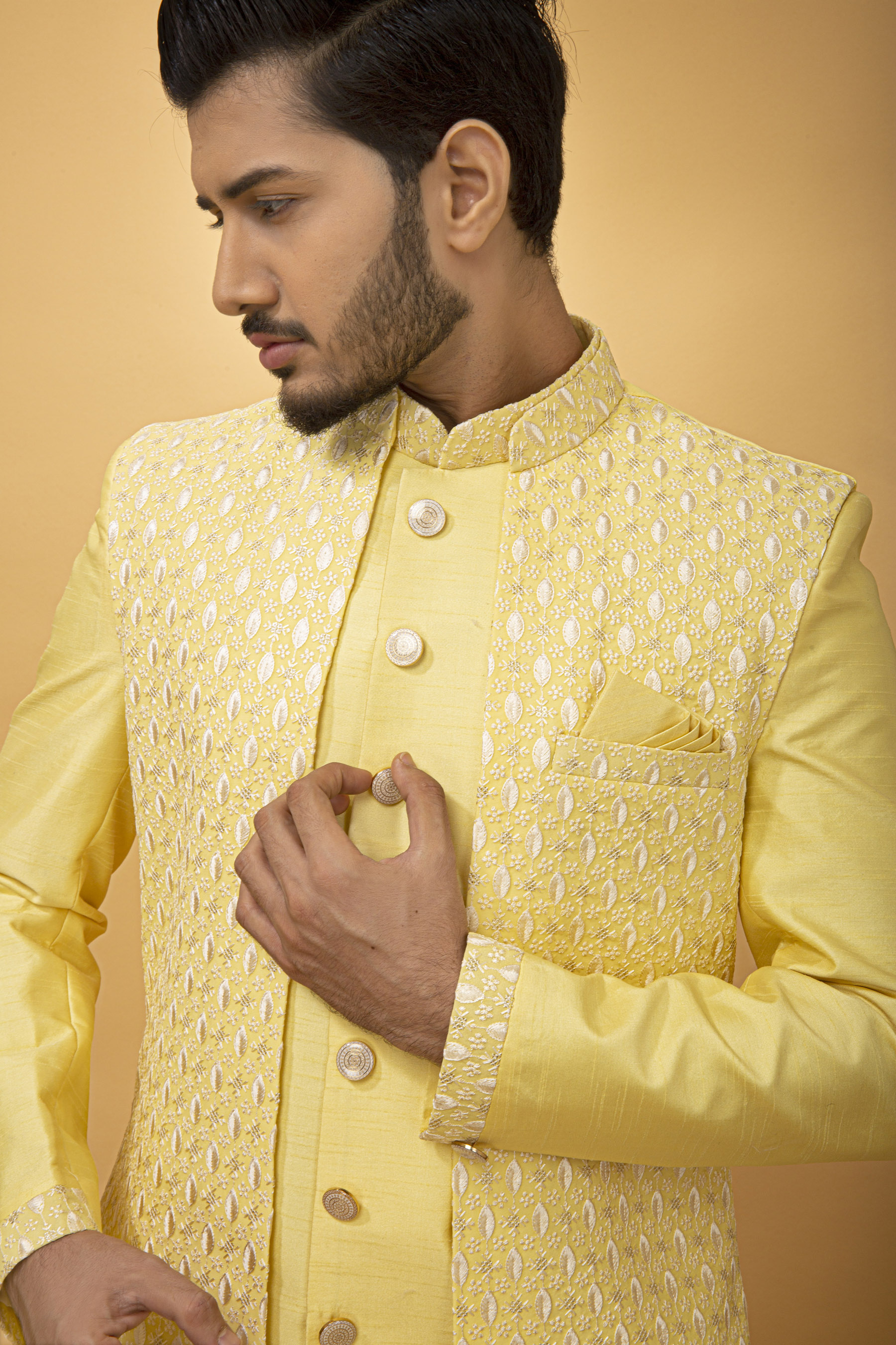 LIME YELLOW NAWABI WITH  LONGJACKET