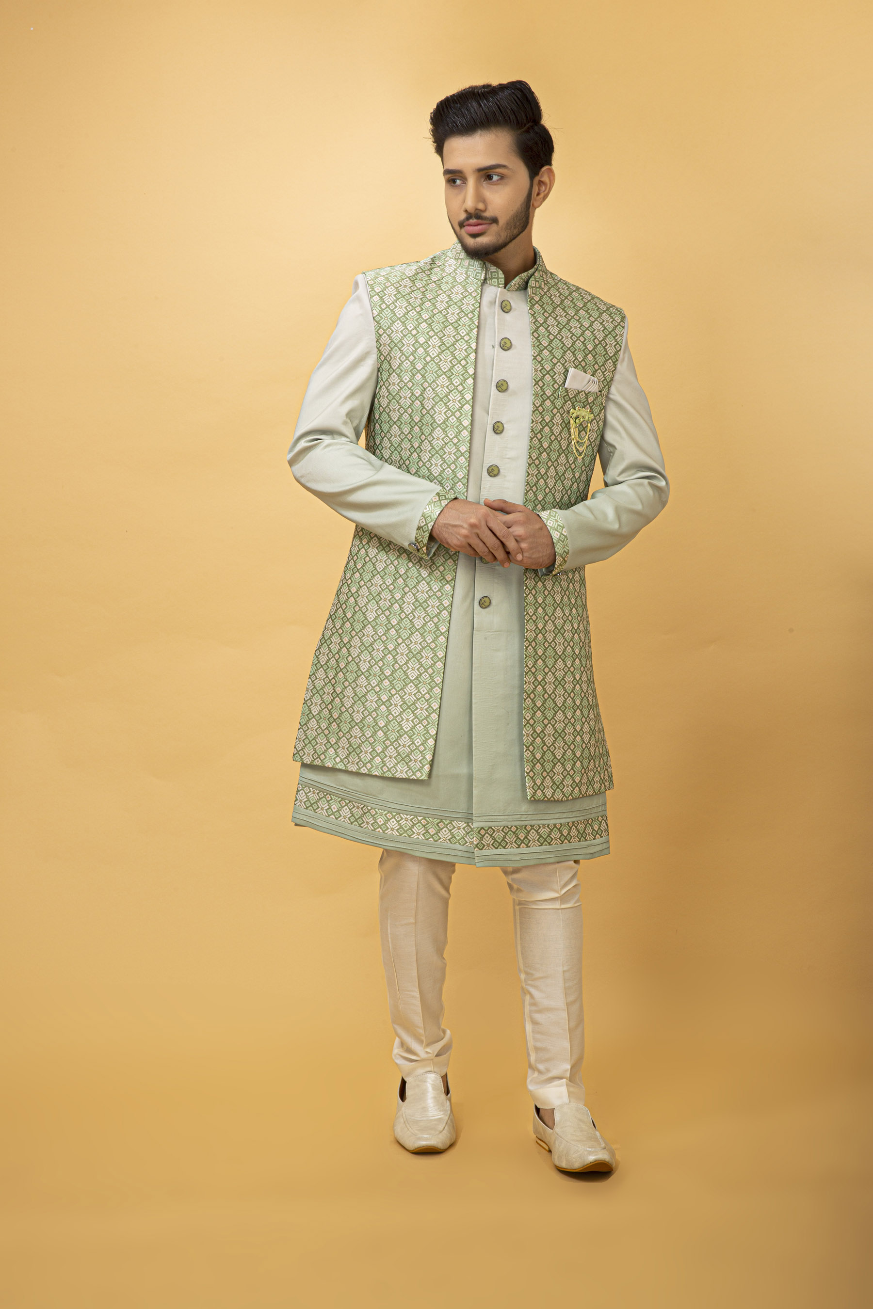 PISTA GREEN NAWABI WITH LONG JACKET