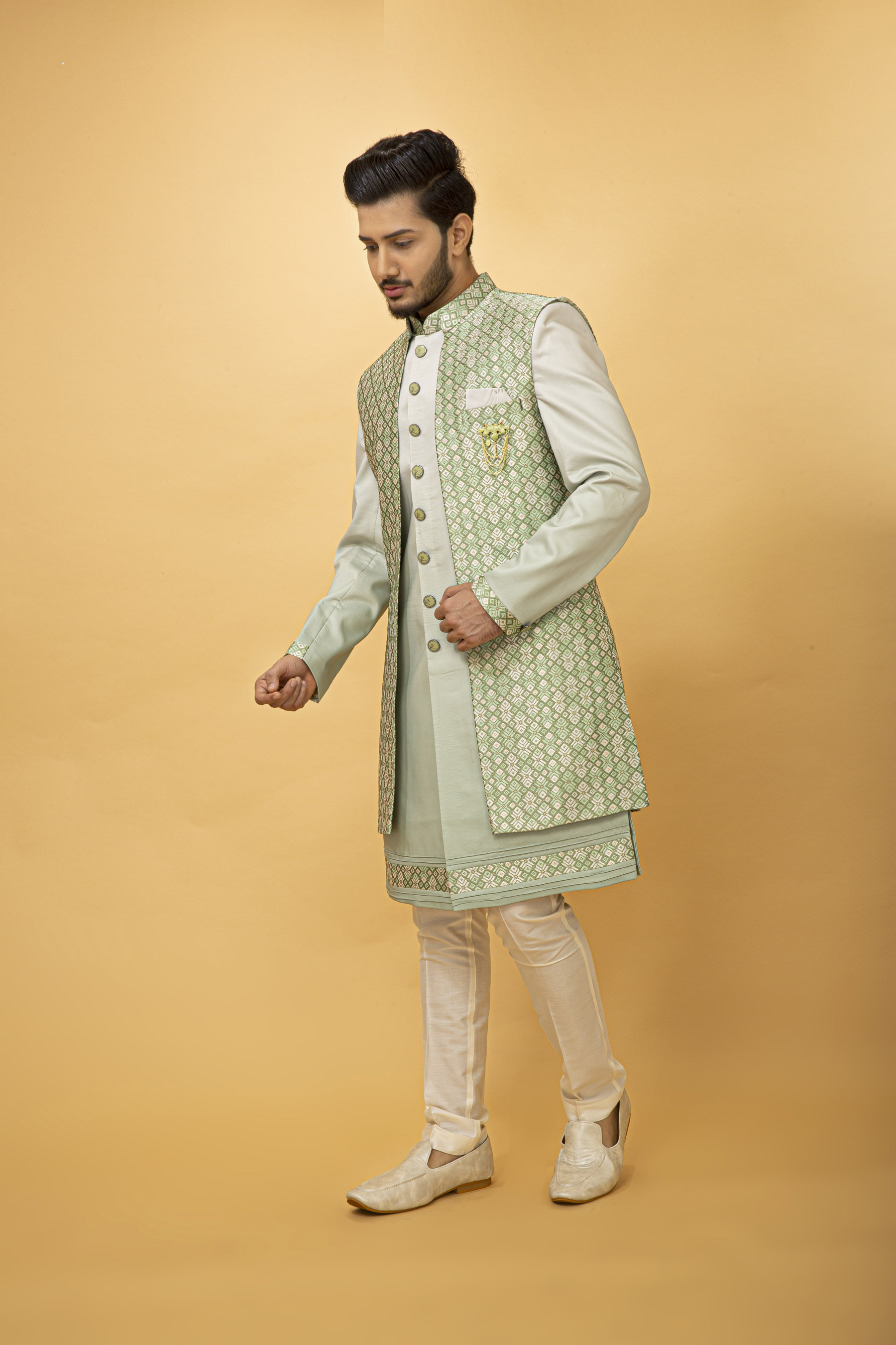 PISTA GREEN NAWABI WITH LONG JACKET