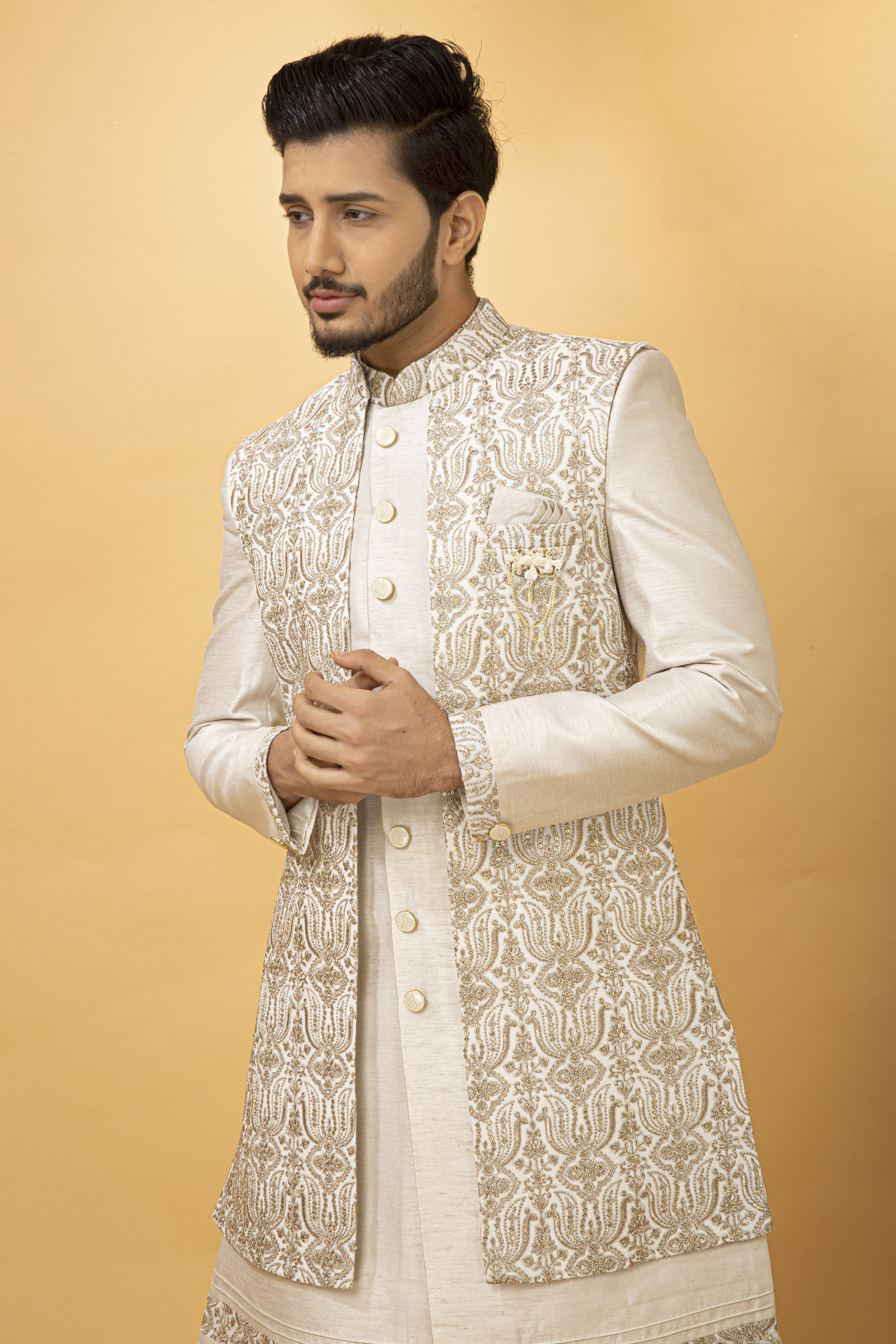 IVORY EMBROIDERED NAWABI WITH LONG JACKET