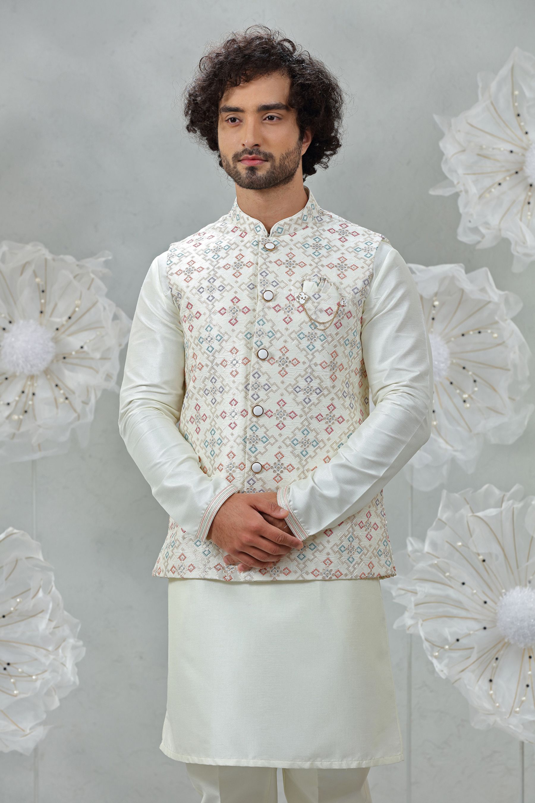 FLORESCENT EMBROIDERED KURTA JACKETSET