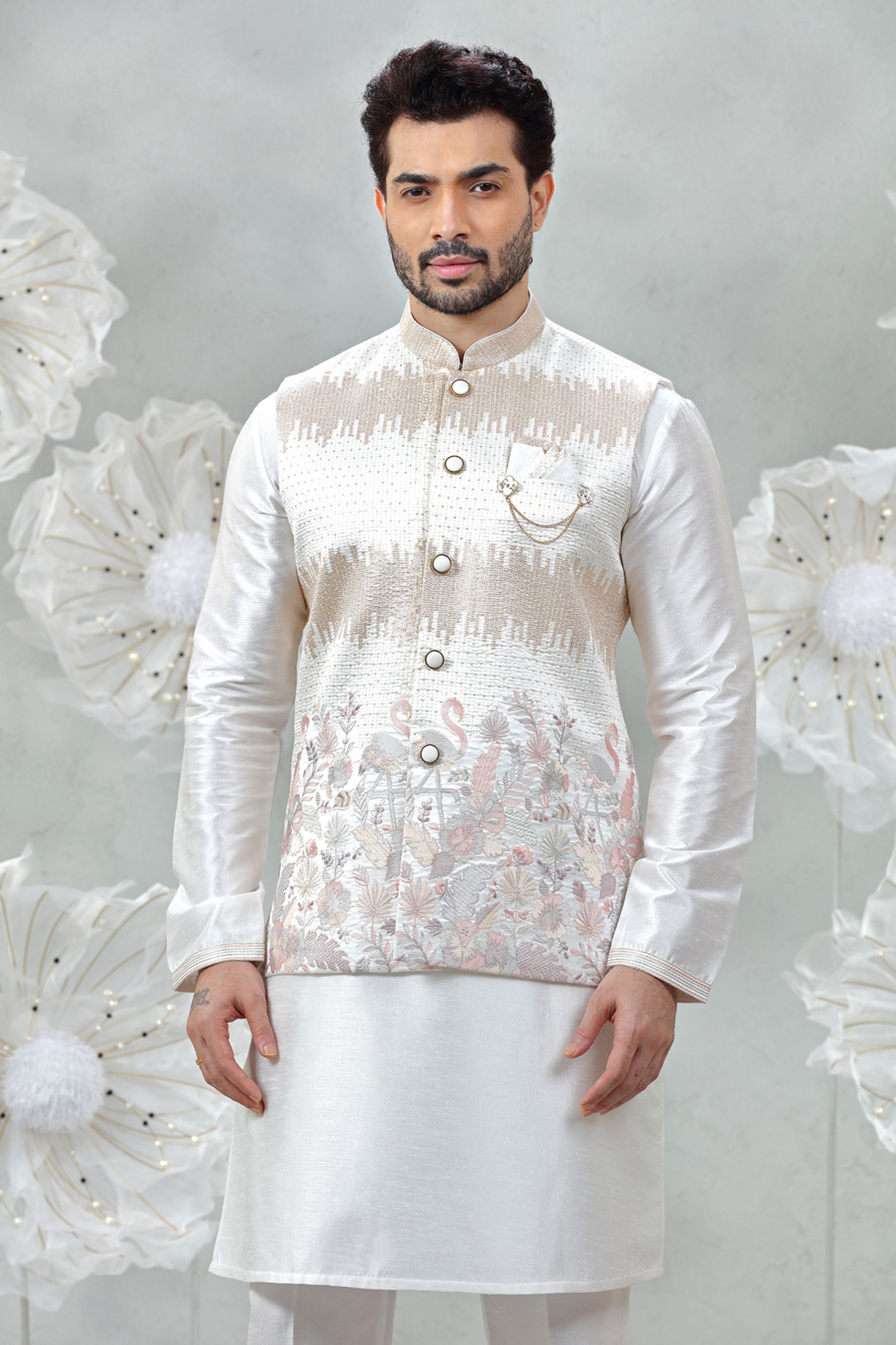 FLAMINGO EMBROIDERED KURTA JACKETSET