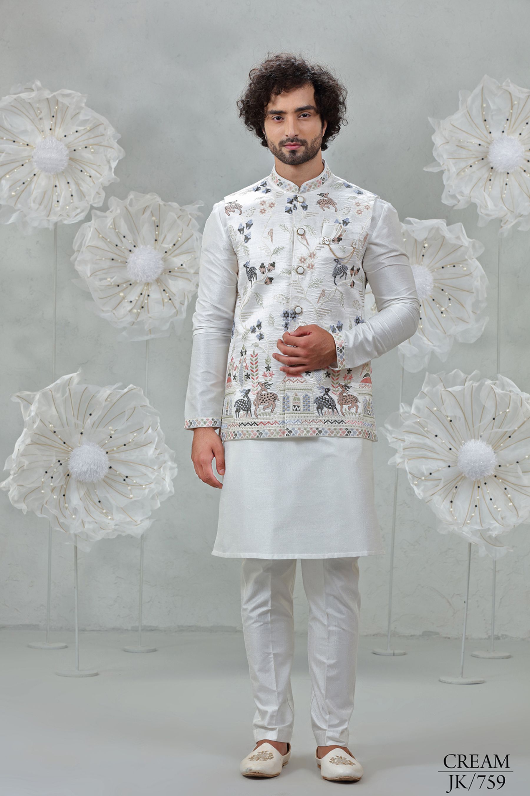 DEER EMBROIDERED KURTA JACKETSET