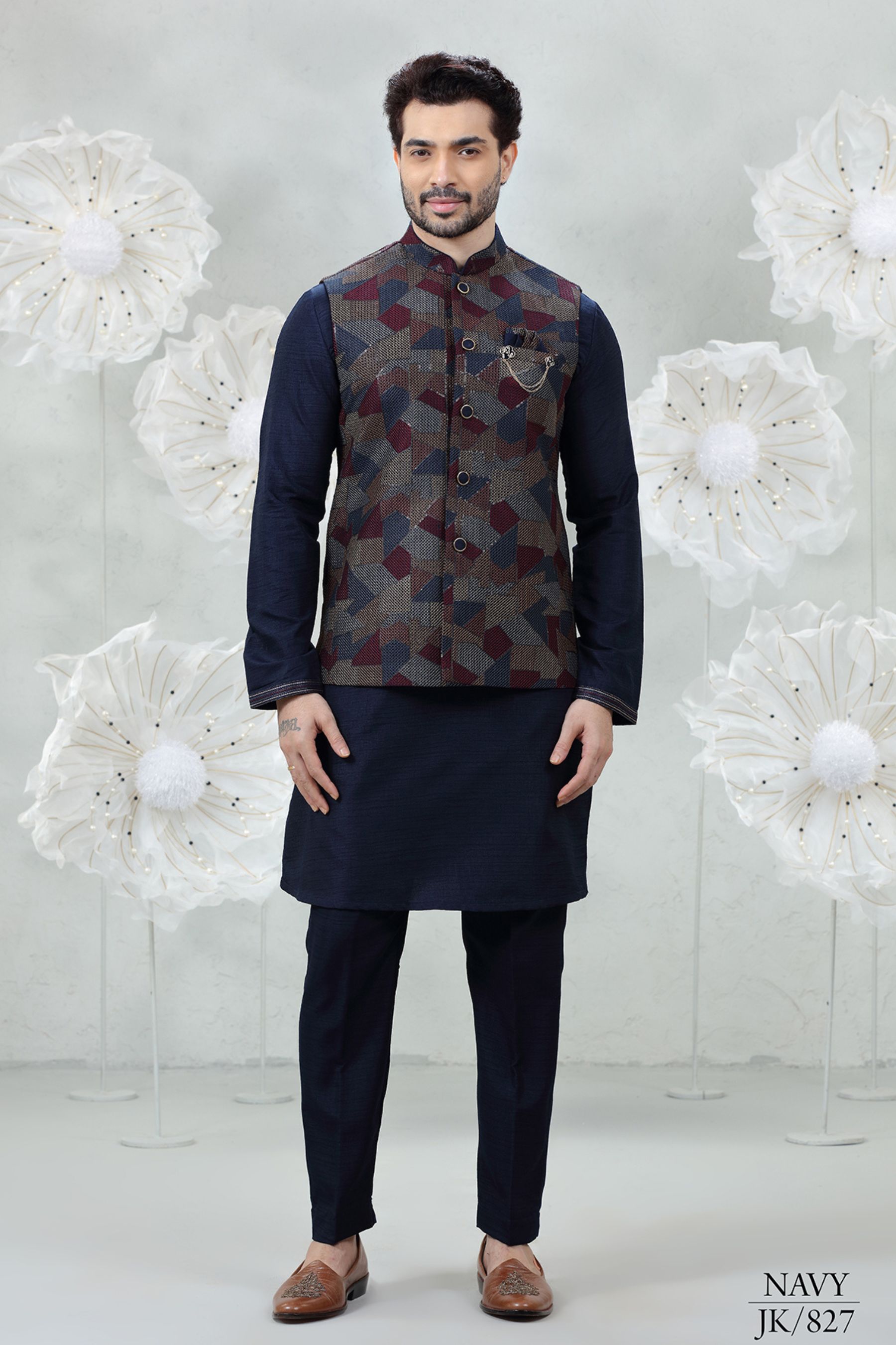 BLUE ABSTRACT EMBROIDERED KURTA JACKETSET