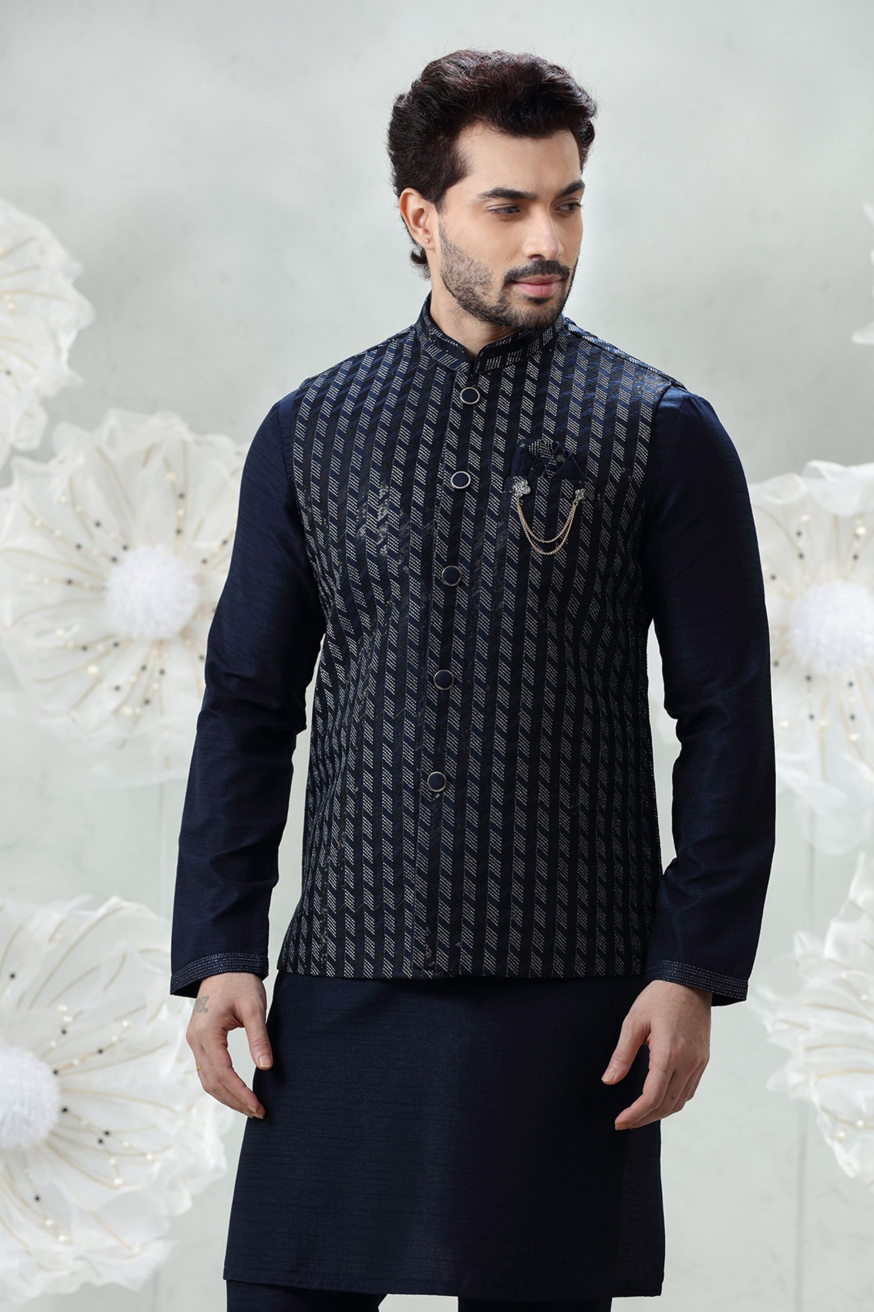 DIAMOND SHAPE EMBROIDERED KURTA JACKETSET