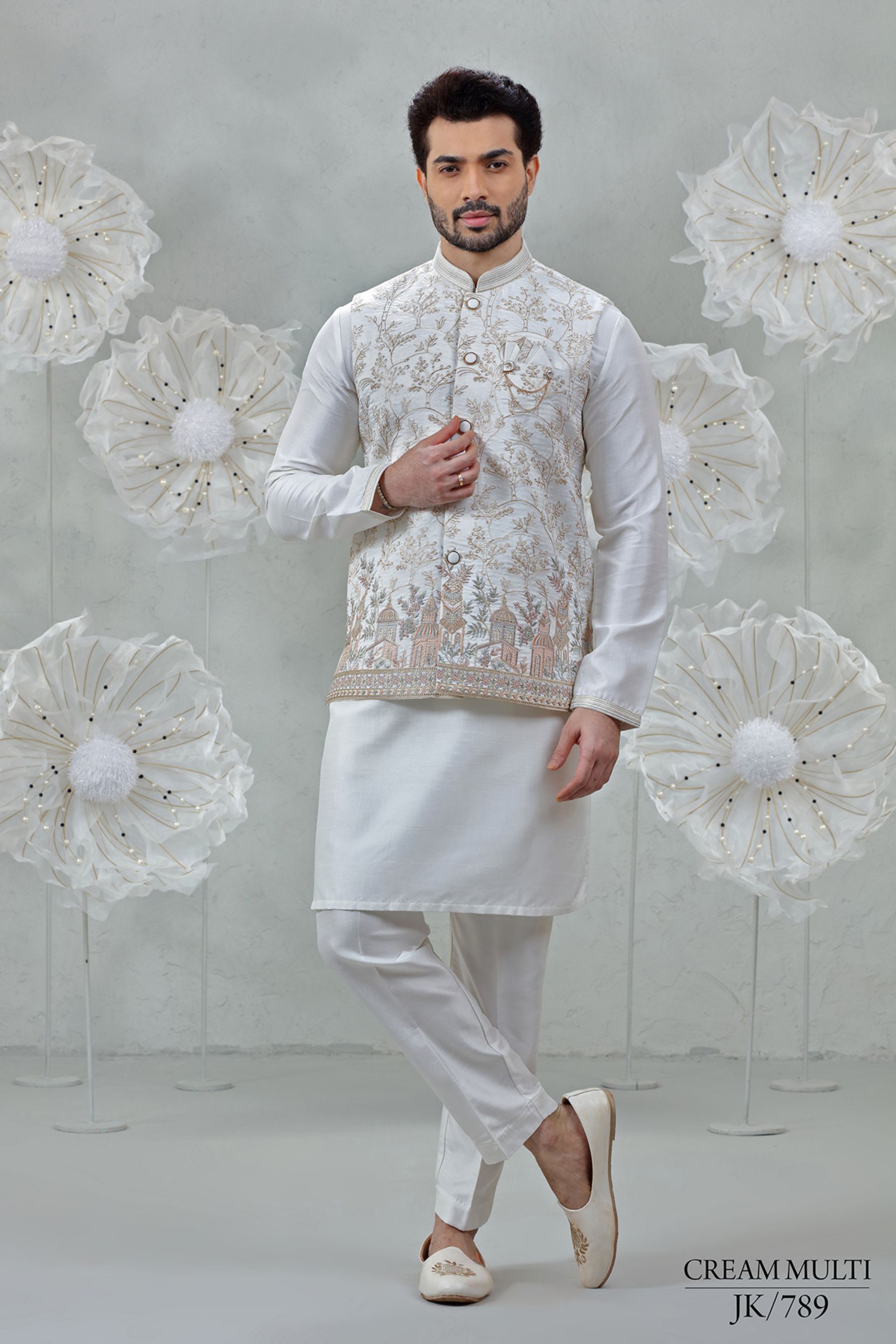 FLORAL TEMPLE EMBROIDERED KURTA JACKETSET