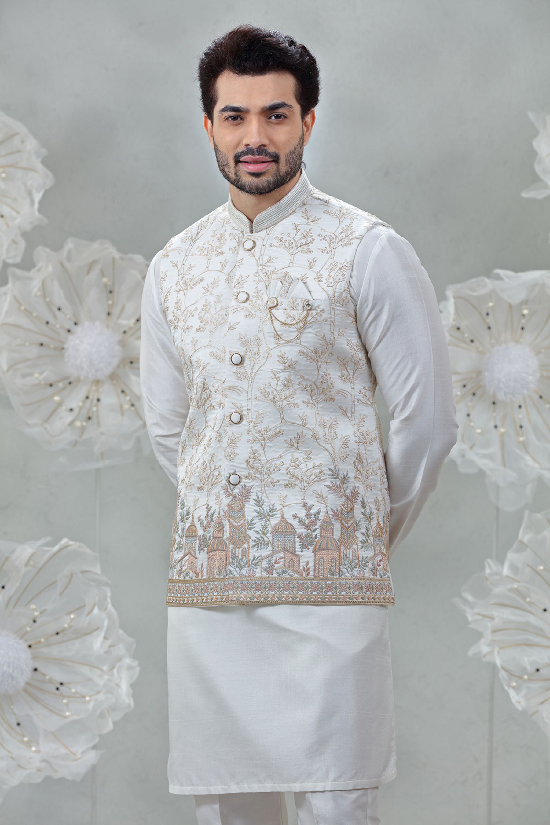 FLORAL TEMPLE EMBROIDERED KURTA JACKETSET