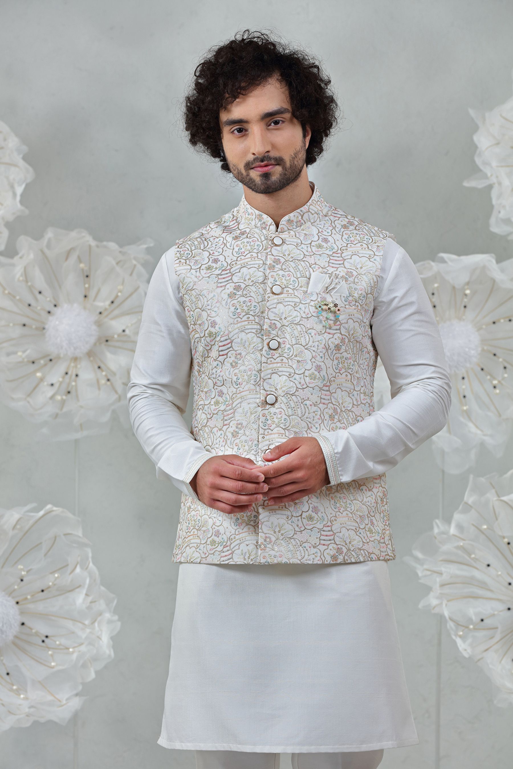 CLOUD DESIGN EMBROIDERED KURTA JACKETSET