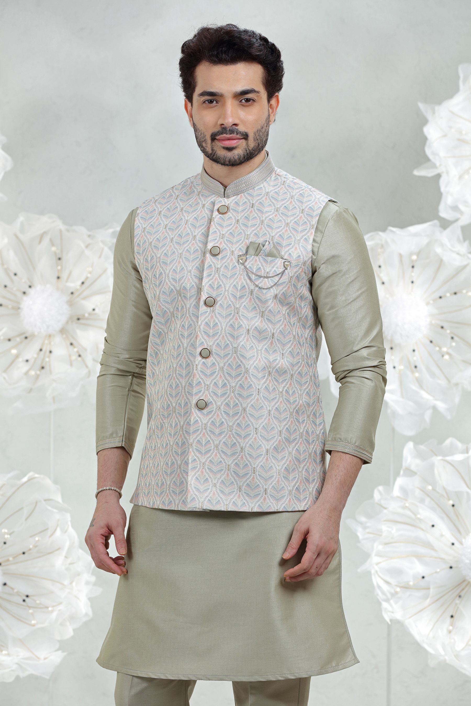 OLIVE COLOUR  EMBROIDERED SET