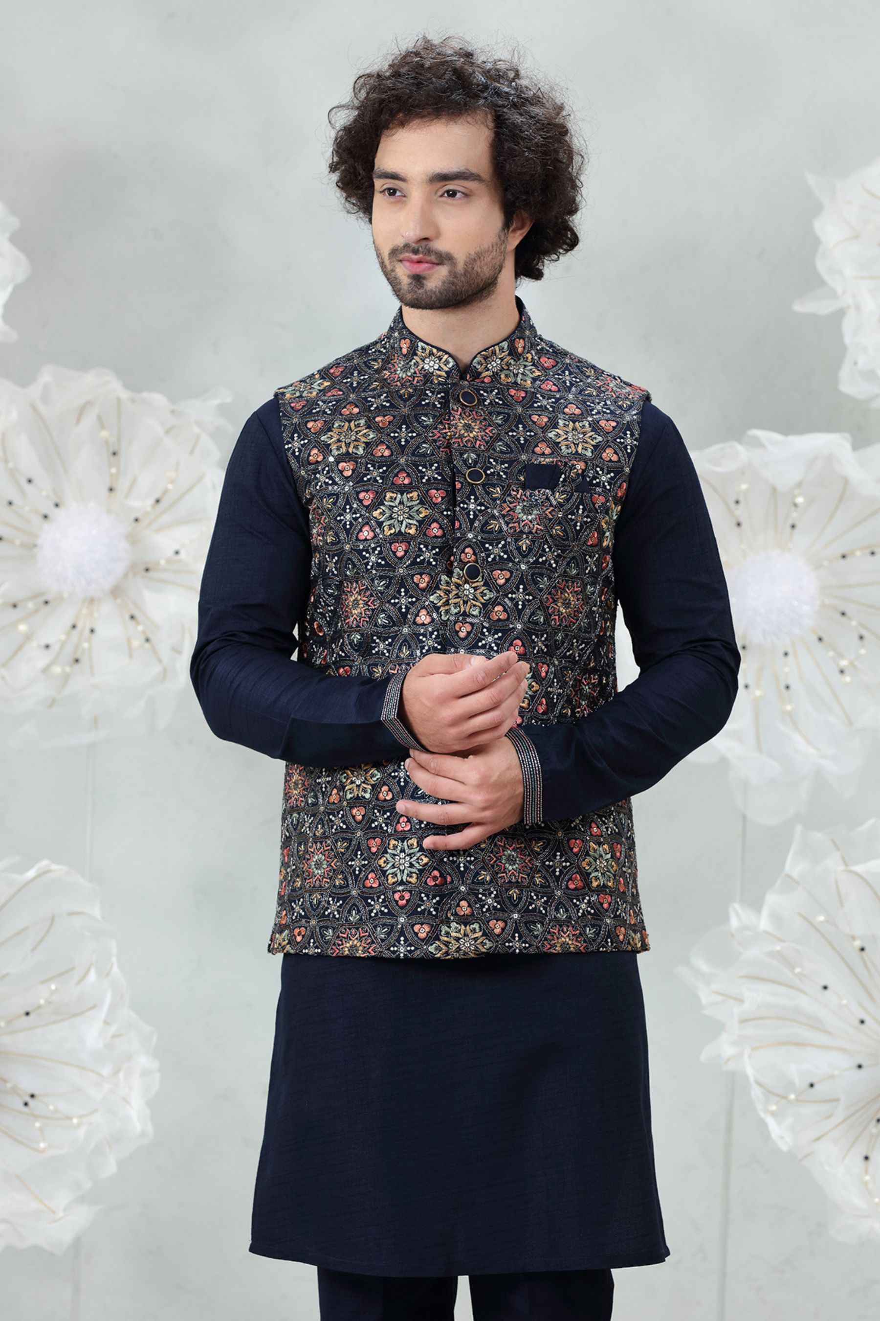 REGAL BLUE  EMBROIDERED JACKETSET