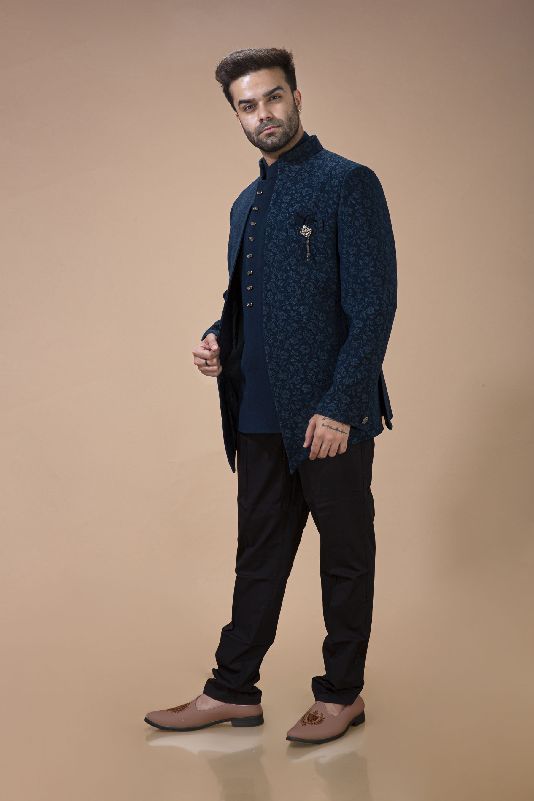 Teal Blue Jodhpuri With Waist Coat