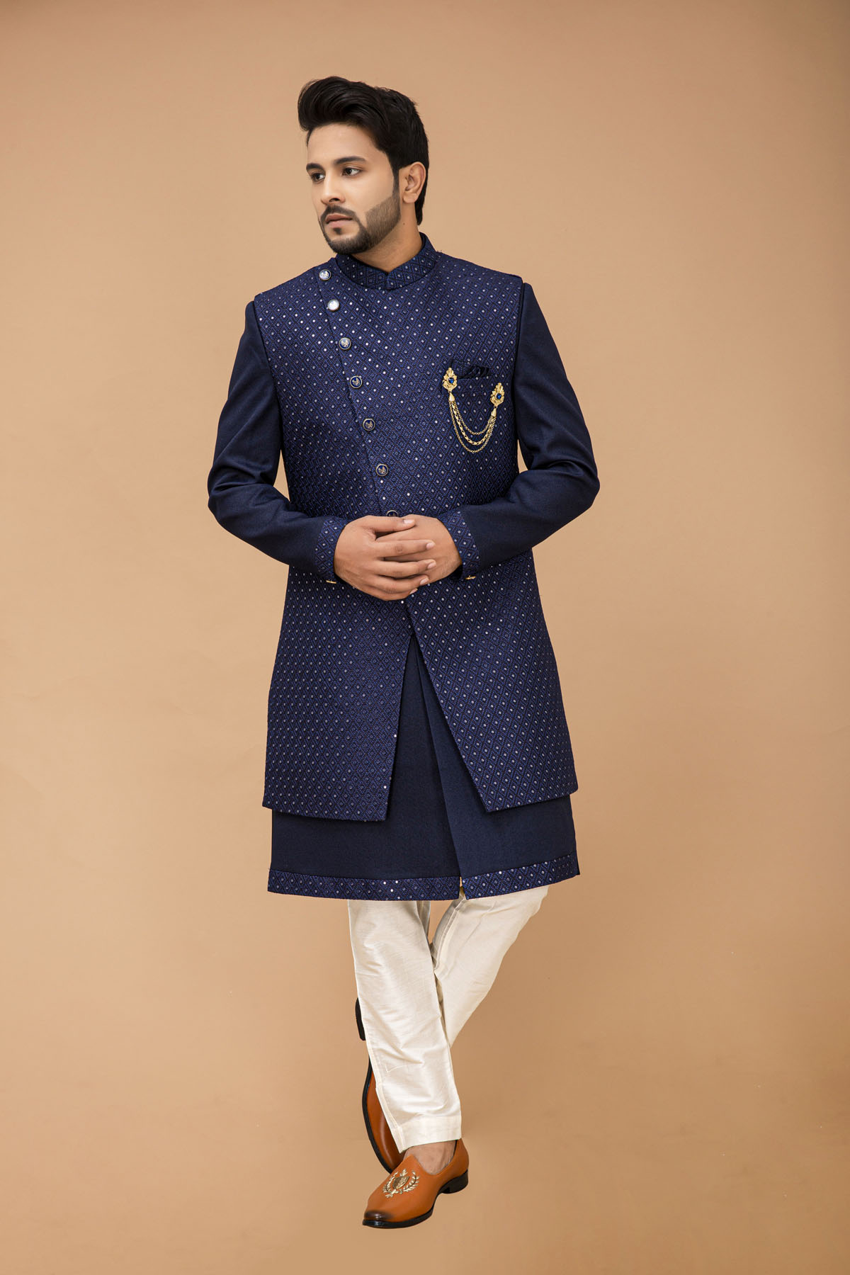 Navy Blue Nawabi  with Long jacket