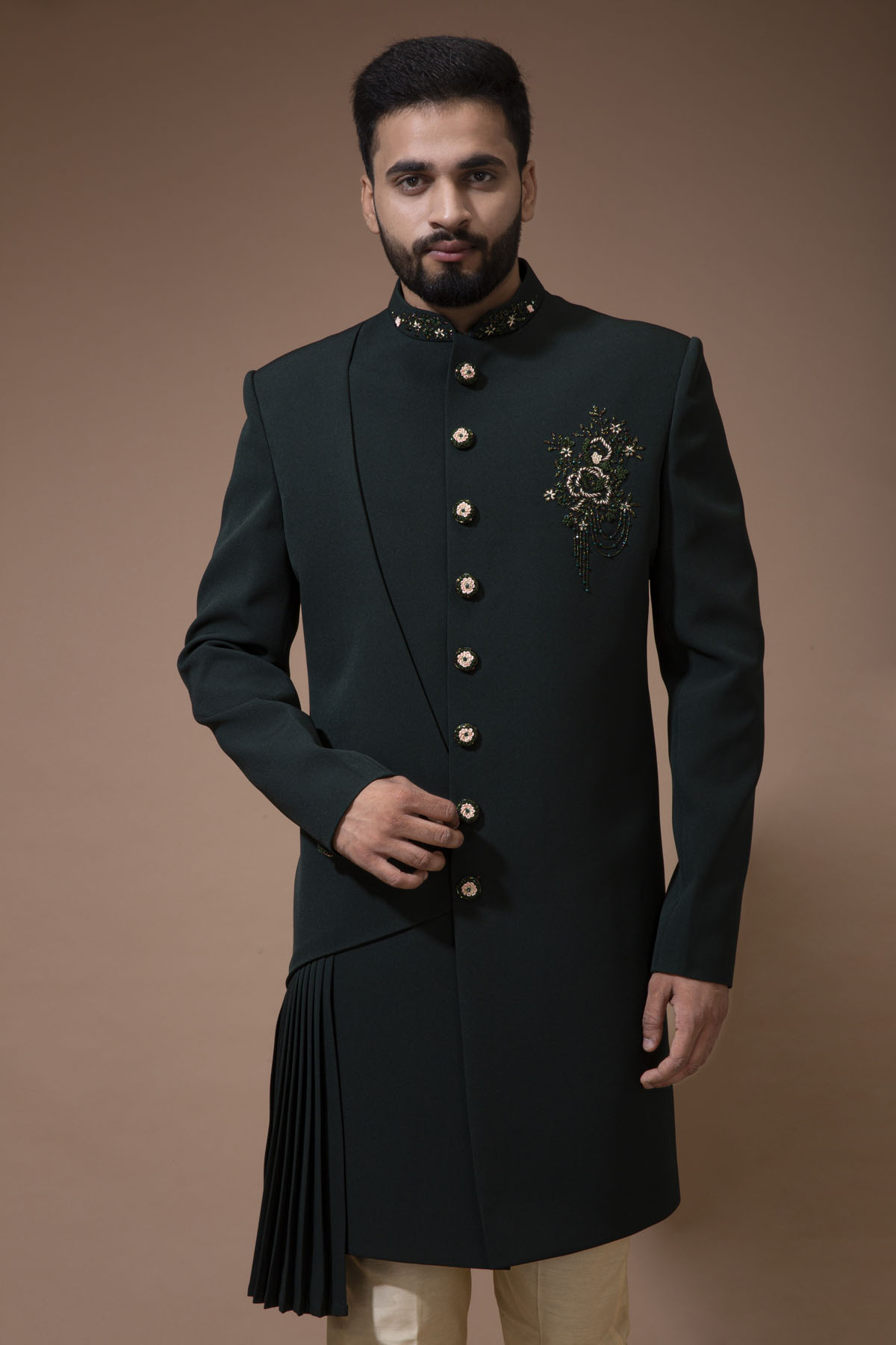 Dark Green Pleated Indo Western