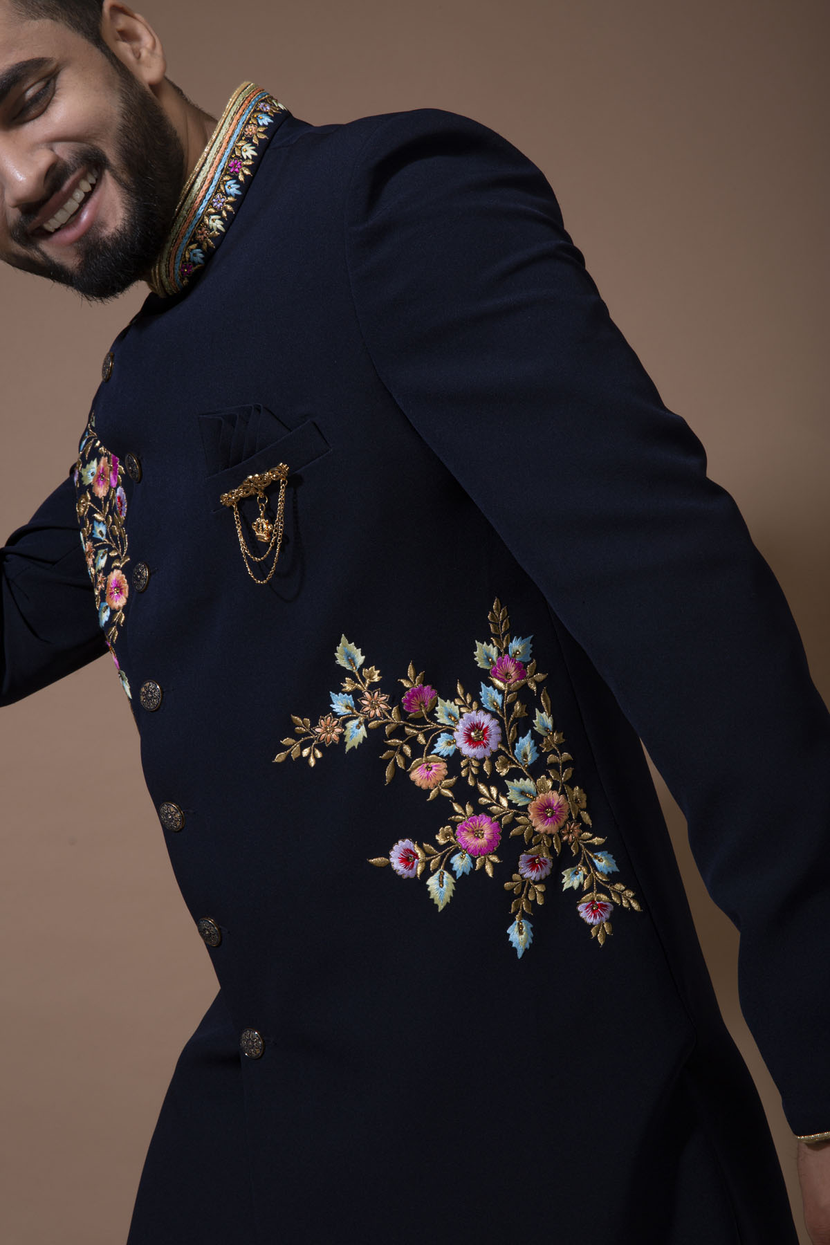 Navy Blue Floral Indo Western