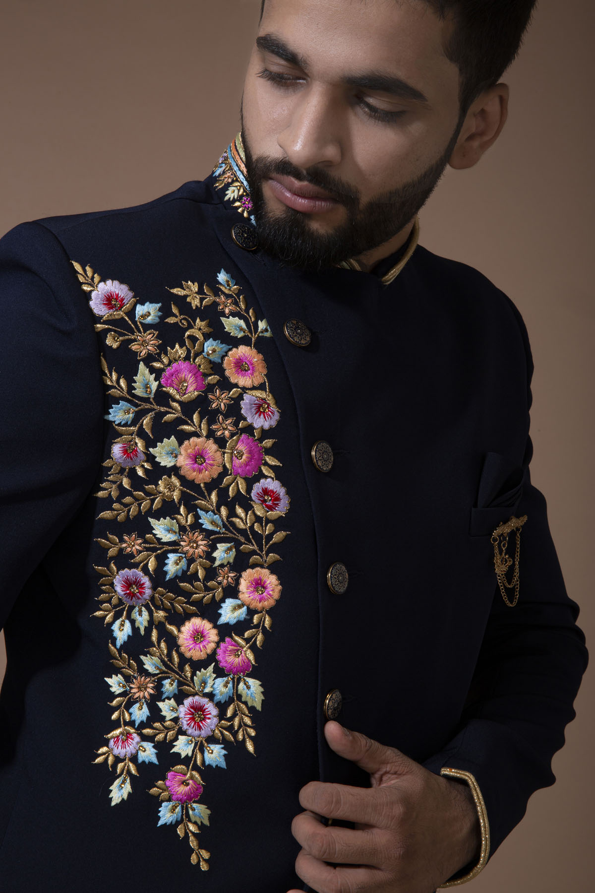 Navy Blue Floral Indo Western