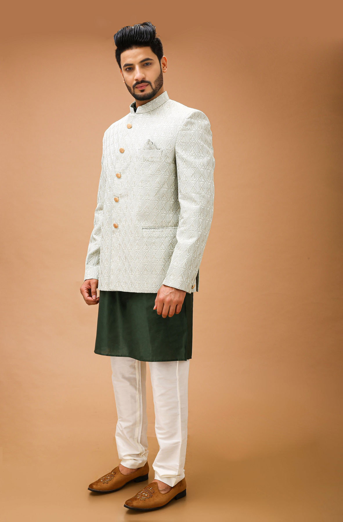 Pista Jodhpuri With Emerald Green Kurta 